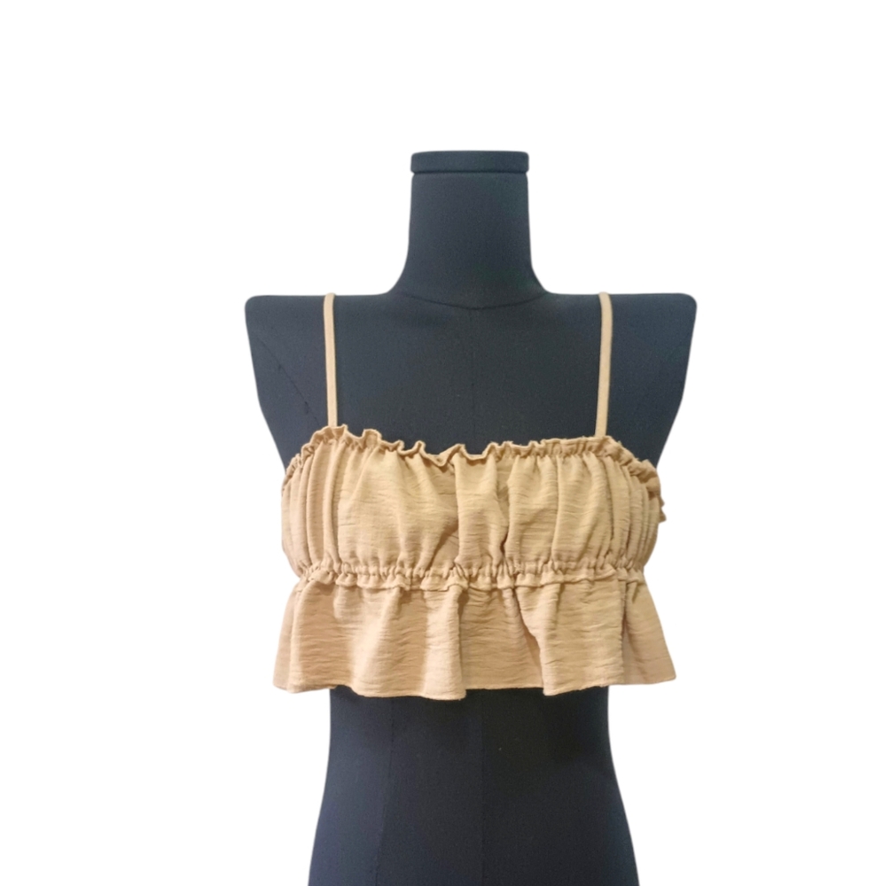 Paper Moon Tan Brown Ruffle Crop Top - Picture 2 of 7
